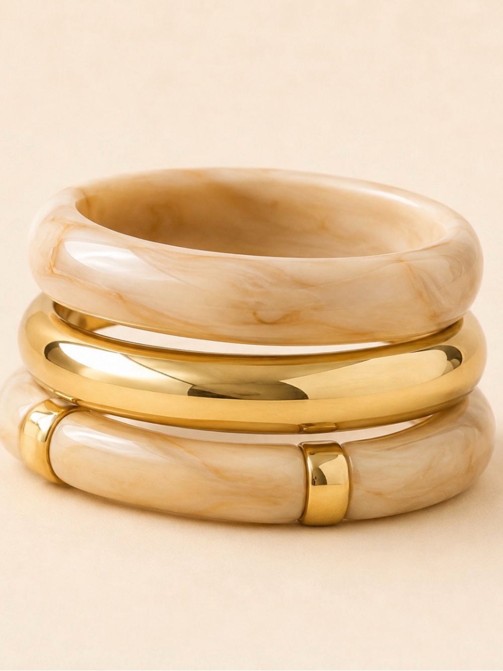 Gold and Cream Stacked Resin Bangle Set - Women Jewelry